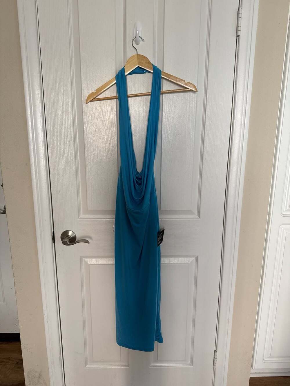 Lulus Teal Blue Cowl Neck Halter Midi Dress Size M